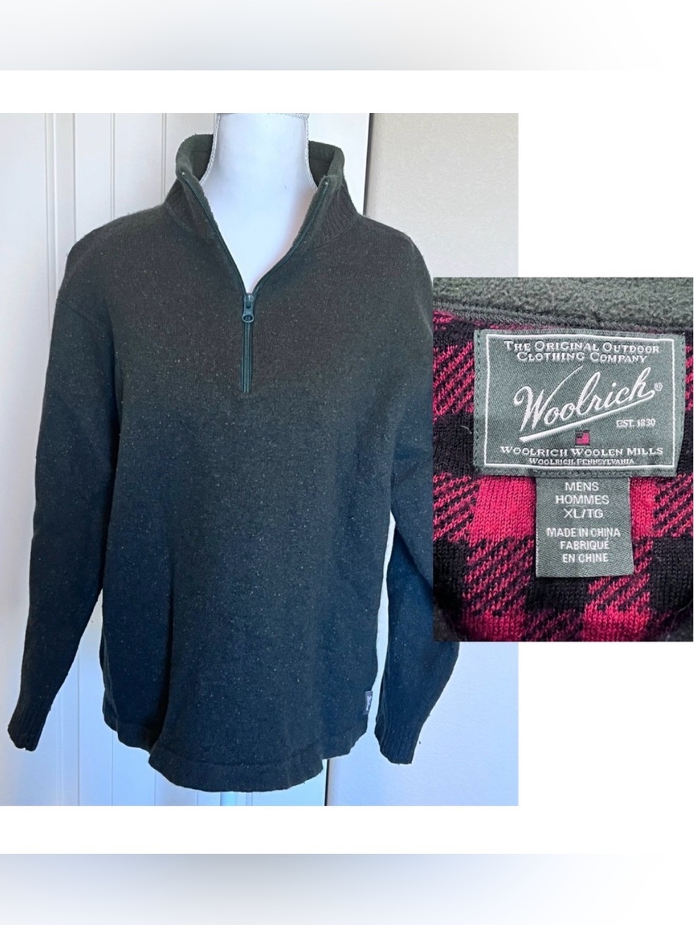 Woolrich Vintage Quarter Zip-Up Sweater Lamb & Merino Wool Blend Unisex